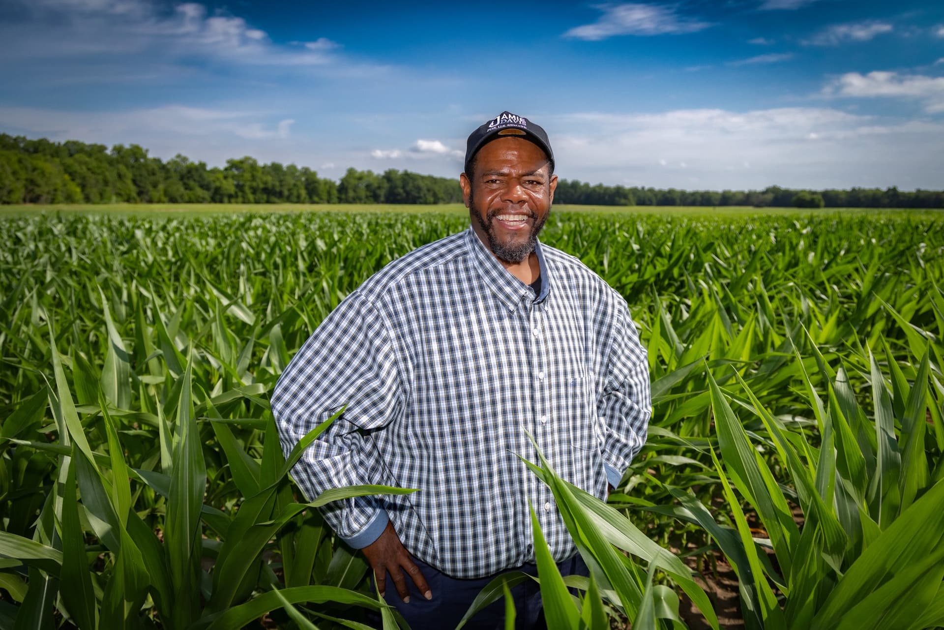 Jamie Davis in a Louisiana cornfield on Davis Farms