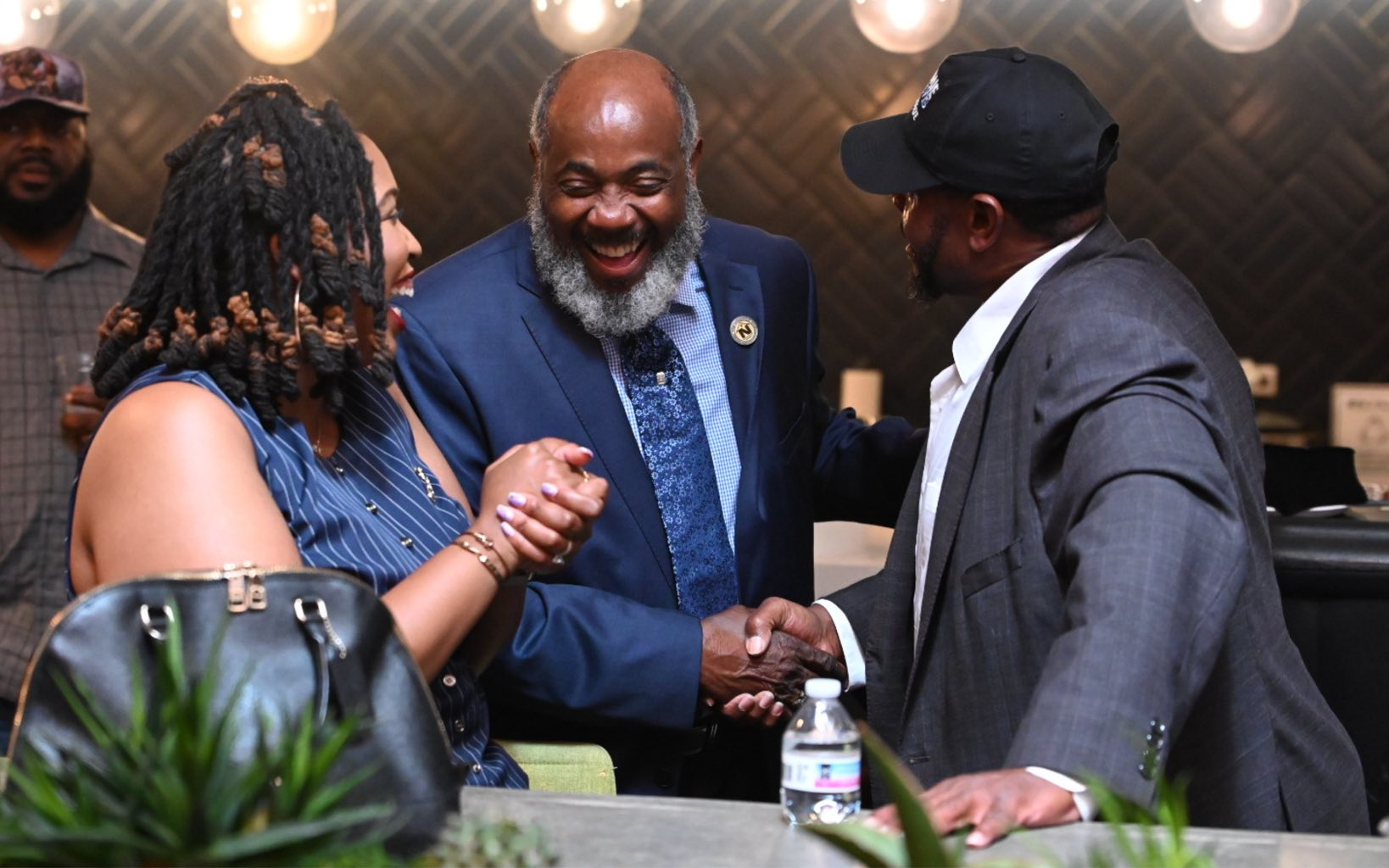 Jamie Davis greeting supporters